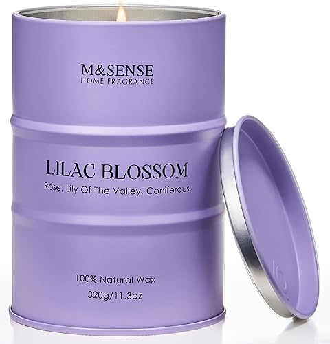M&SENSE Velas de soja con aroma a flor de lila para el hogar, 11.3 onzas, 70 horas de duración, vela de aromaterapia para aliviar el estrés,