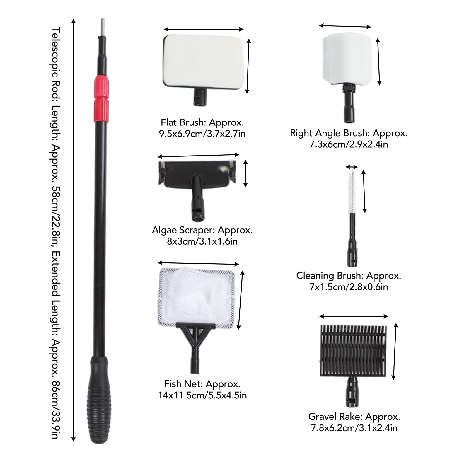 Ensemble D'outils De Nettoyage D'aquarium 5 En 1, Filet à Poisson, Râteau à Gravier, Fourchette, Grattoir à Algues, éponge, Brosse De Nettoyage Du Verre | Rakuten