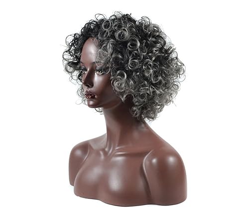 Aubatece Peluca de encaje sintético para hombre y mujer, con rizos primaverales Sprial (gris, talla única)