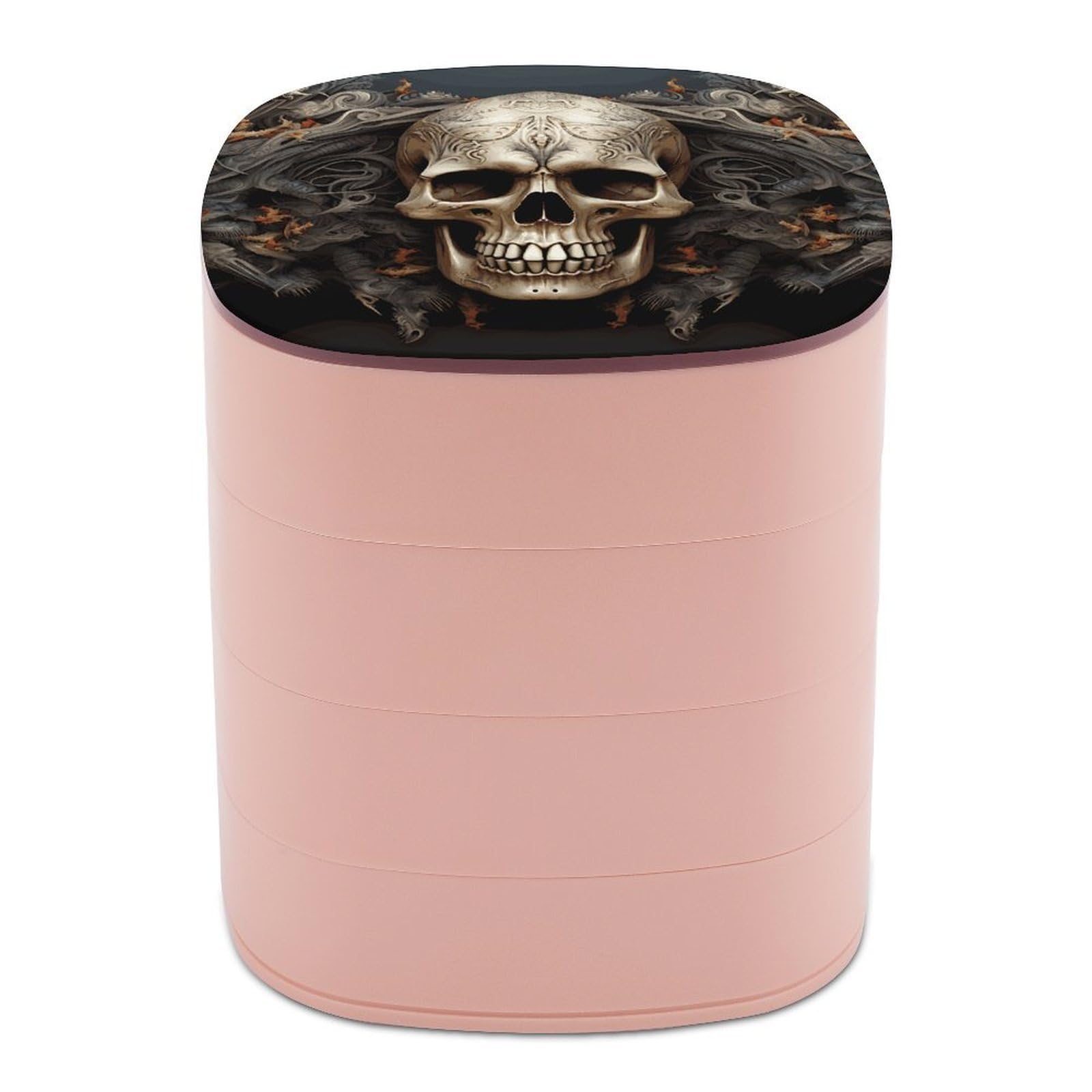 FekiLoot Skulls Jewelry Box 4-Layers Rotatable Jewelry Organizer Storage Box with Mirror Cute Travel Jewelry Case Portable Earring Holder Organizer for Ring Necklace Bracelet