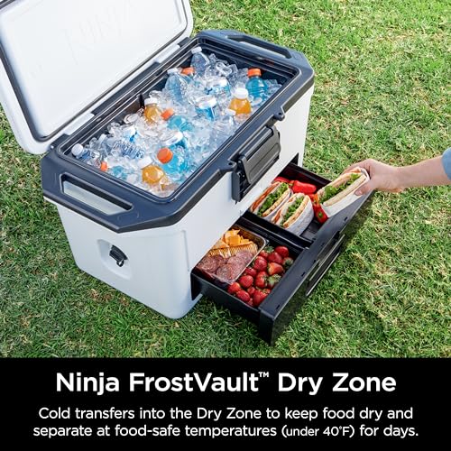 Image of Ninja FB151WH FrostVault 50qt Hard Cooler with Dry Zone, Integrated Fridge-Temp Dry Storage Drawer, Premium Heavy-Duty Insulated Cooler, Keeps Ice for Days, Cloud White