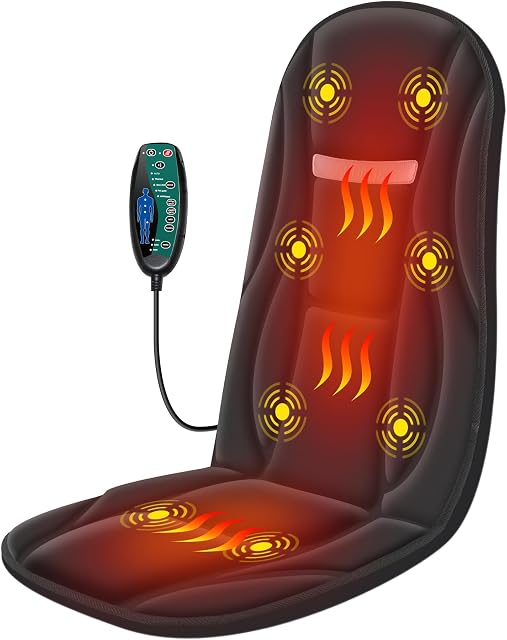 Snailax Vibration Back Massager with Heat, Seat Massager, 8 Vibrating Motors & 5 Modes, Chair Massage Cushion, Office, Gifts for Women Men