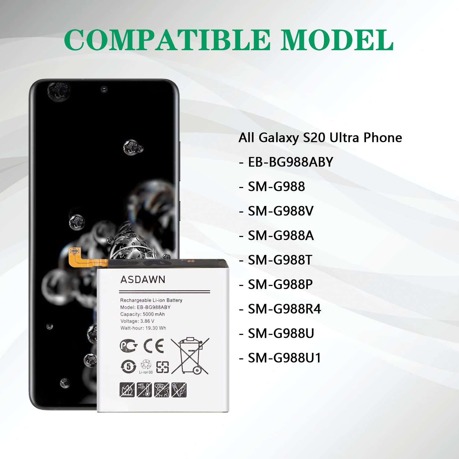 Asdawn Galaxy S20 Ultra Battery Replacement Eb Bg988aby Battery