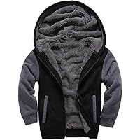 SECOOD Boys Hoodie Fleece Sherpa Lined Jacket Zip Up Sweatshirt Kids Fall Winter Warm Coat School Clothes, 054 Black/Grey, 14-15 Years
