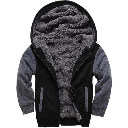 SECOOD Kids Hoodie Fleece Jacket Warm Sherpa Lined Zip Up Hooded Sweatshirt Soft Winter Coat Boys Girls School Outerwear