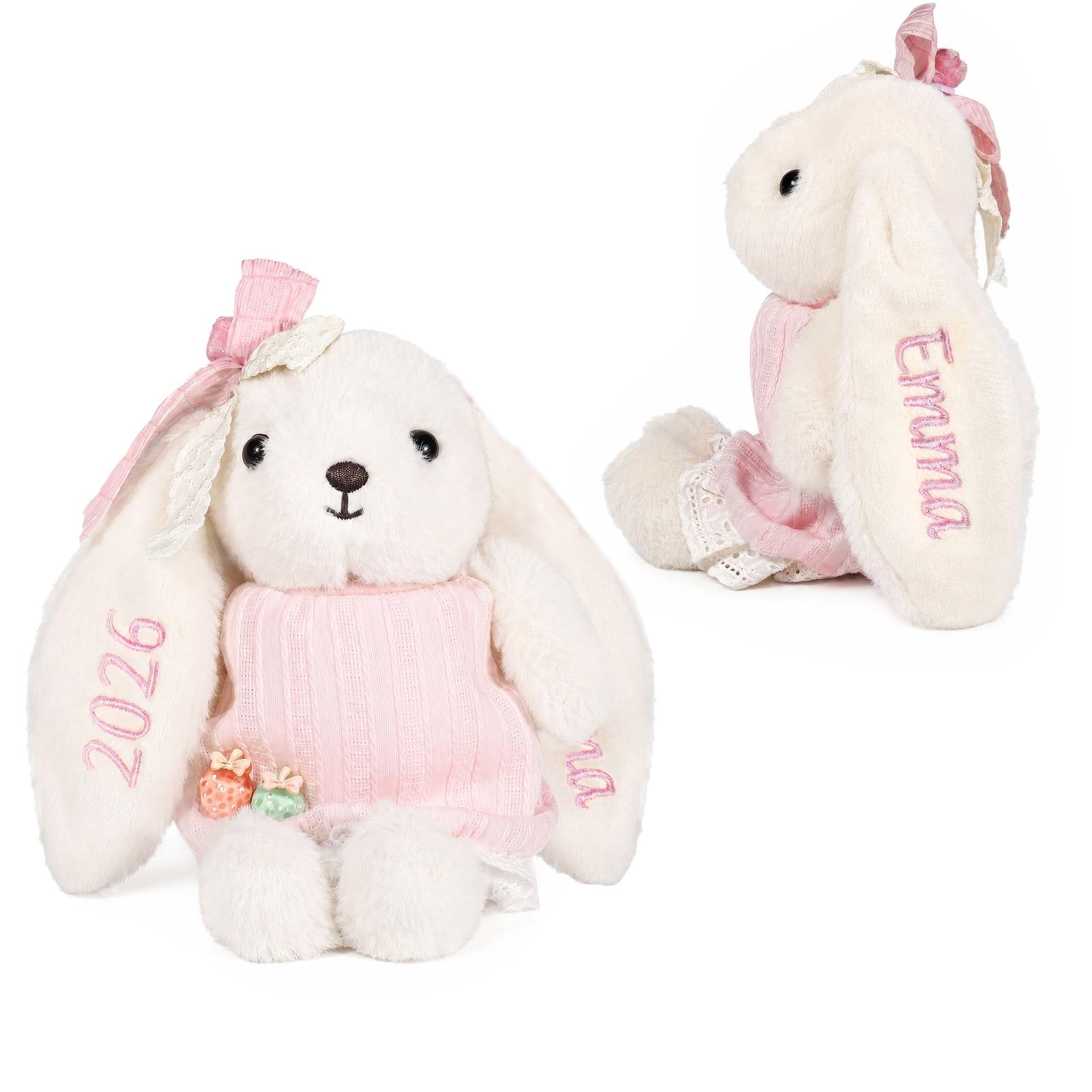 Gaosh Personalised Bunny Plush Toy with Name Stuffed Rabbit 25cm Soft Fluffy Cuddly Bunny Doll Gift for Newborn Baby Shower 1st Birthday Kids Girls Boys