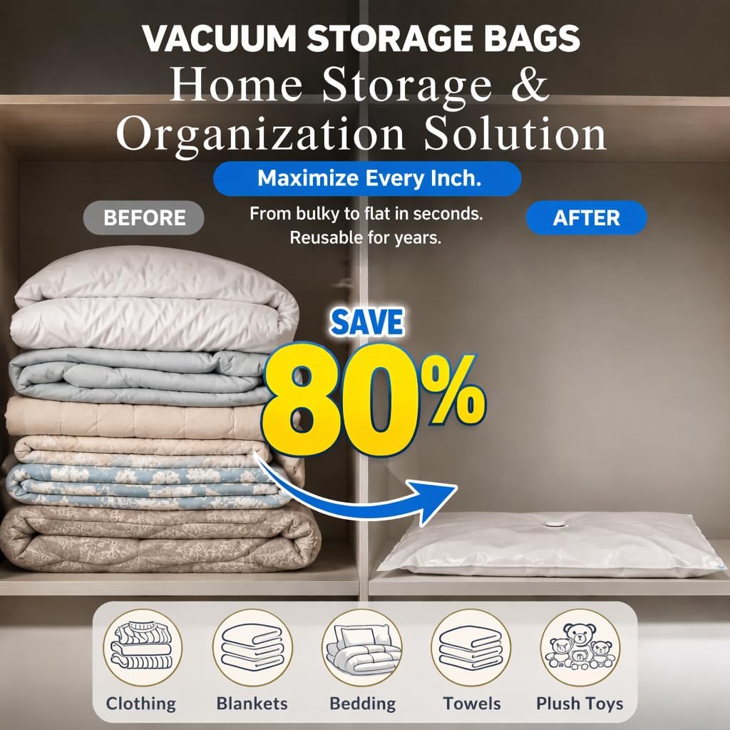 Extra Large Vacuum Storage Bags for Bedding,Blankets,Pillows(4 XXL+2 Jumbo) | Vacuum Seal Bags with Hand Pump for Clothing,Comforters.Heavy Duty Space Saver Bags for Closet ,Camping ,Moving storage.