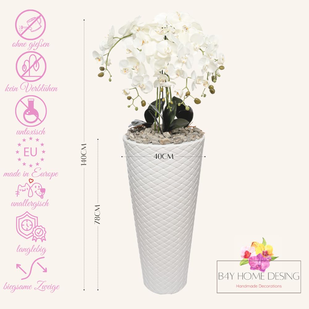 Amazon.de: B4y Home dESING Kunstorchideen im Topf Kunstpflanze wie echt  Gesteck gro XXL Hochtopf Wei 140cm Gesamthhe Restaurant Geschft  Terrasse Geschenkidee