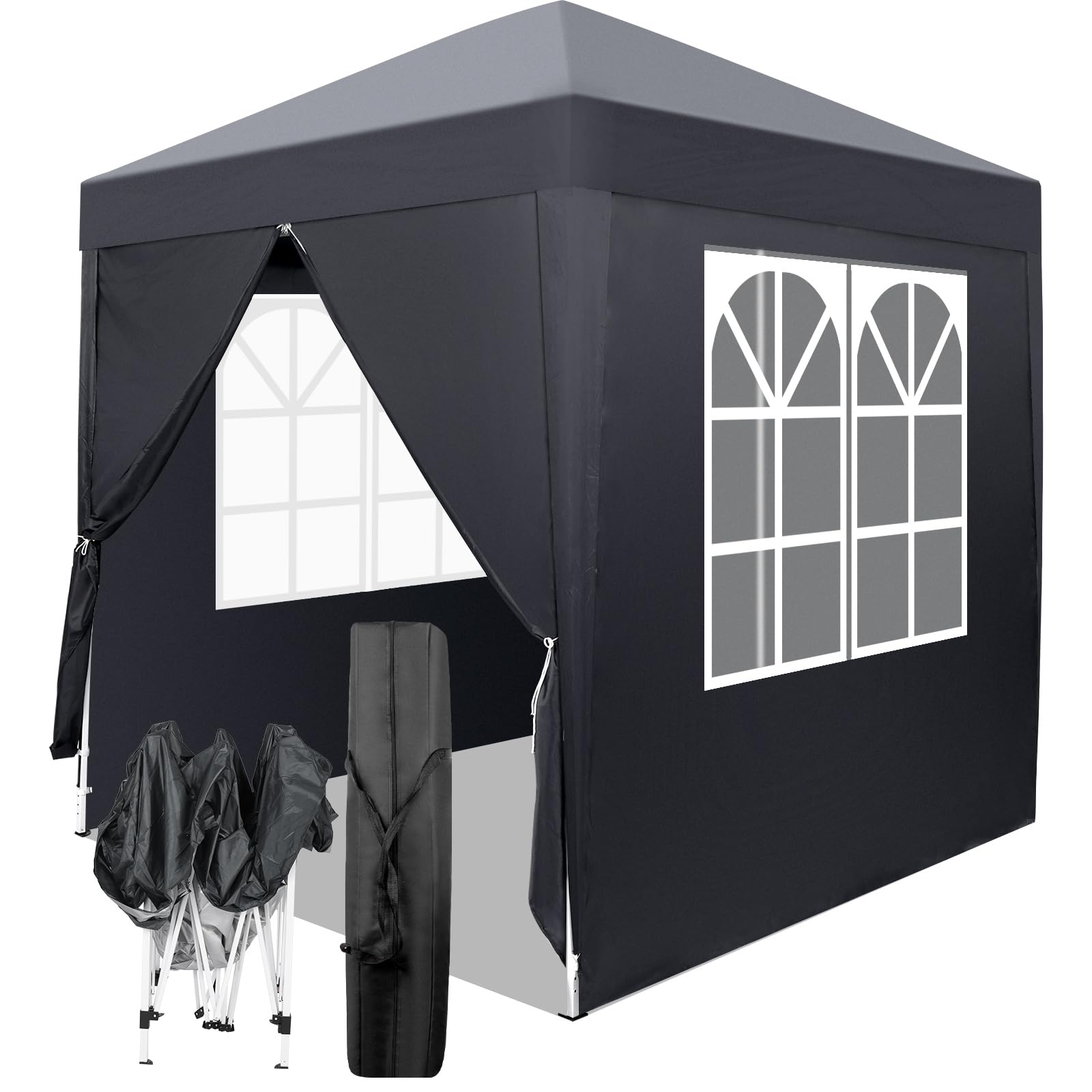 Bonnlo Pop Up Gazebo with Sides 2m x 2m, Easy Setup Instant Outdoor Canopy, Folding Garden Gazebo, Party Tent Grey
