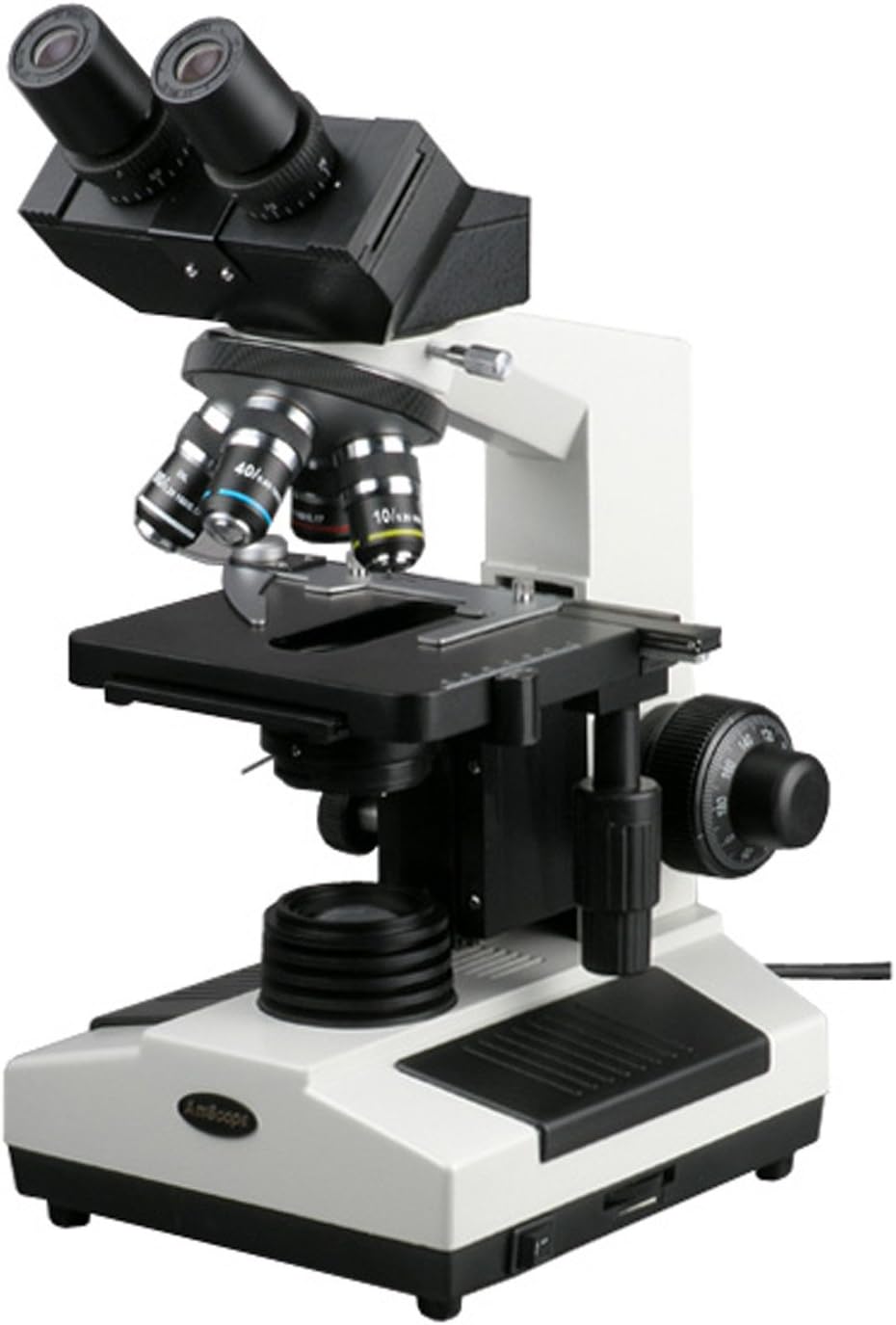 AmScopeB390C Compound Binocular Microscope, 40X-2500X Magnification, Brightfield, Halogen Illumination, Abbe Condenser, Double-Layer Mechanical Stage, Sliding Head