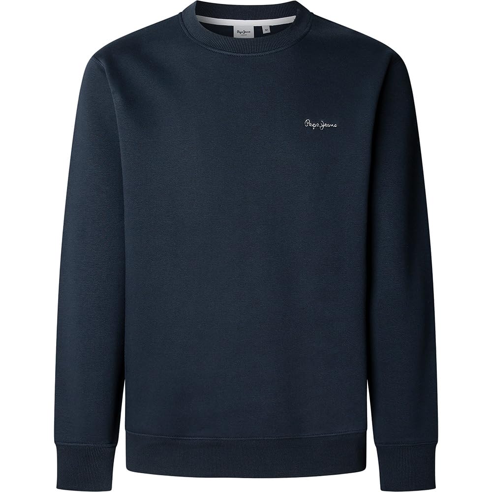 Pepe Jeans Men's Macbeth Small Logo Plain Crew Sweatshirt, Blue (Dulwich Blue), XXL