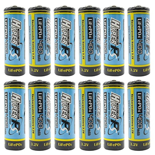 (12-Pack) HyperPS 3.2V LiFePo4 14430 (14 x 43mm) 400mAh Rechargeable Battery for Solar Panel Light, Tooth Brush, Shaver, Flashlight