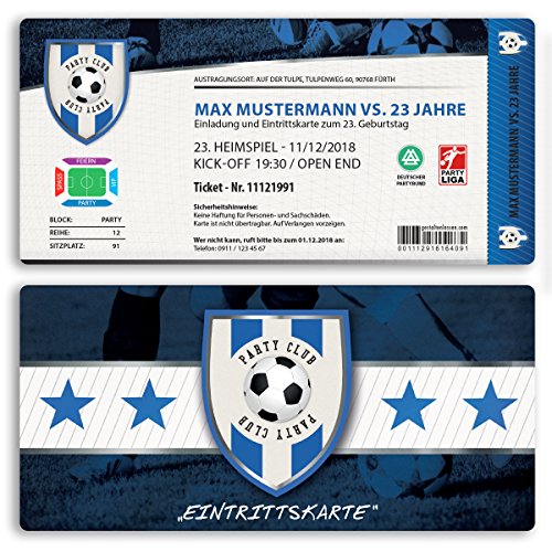 (10 x) Einladungskarten Geburtstag Fussball Kindergeburtstag Ticket Einladungen Blau