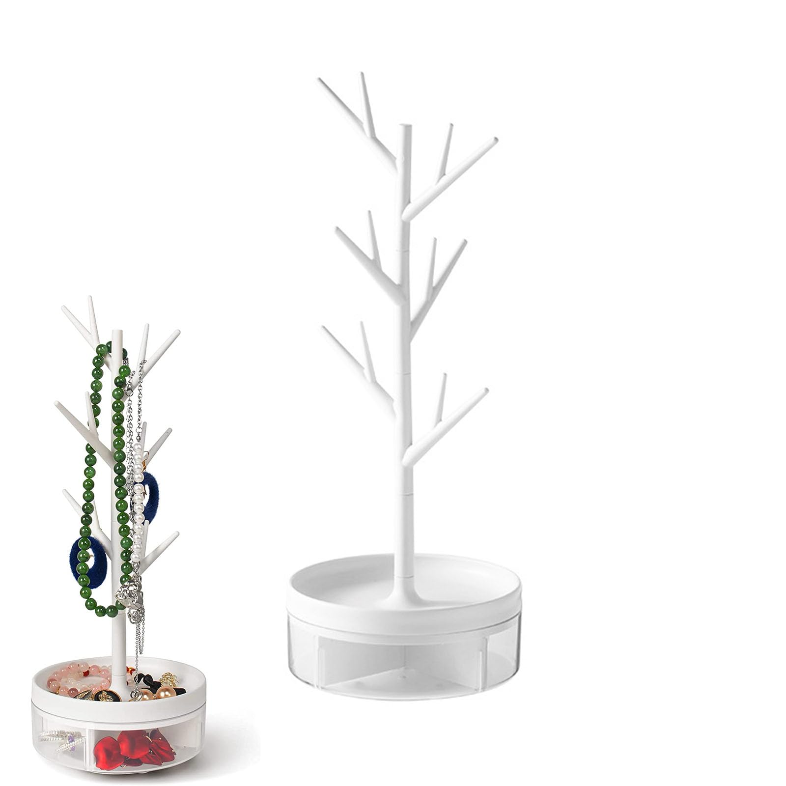 TERRIFI Jewelry Stand, Branch Jewelry Rack With With Rotatable Base and Storage Box, Tree Tower Rack, Hanging Organizer for Ring Earrings Necklace Bracelet Display Stand for Bangles, Watch
