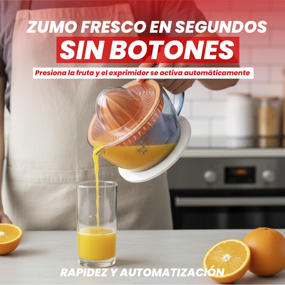 Sogo Presse-agrumes électrique à jus d'orange et de citron avec 2 cônes et couvercle, automatique, puissant et silencieux, carafe 0,5 litre, blanc, 40 W (SS-5223)