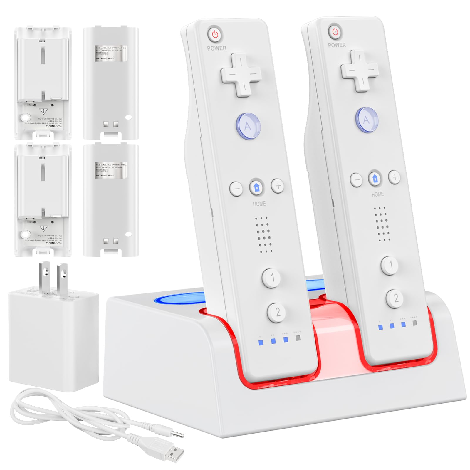 KEKUCULL Remote Controller Charger Station for Wii/Wii U with 4 Pack 2800mAh Rechargeable Battery Pack, Controller Charging Dock Station for Wii