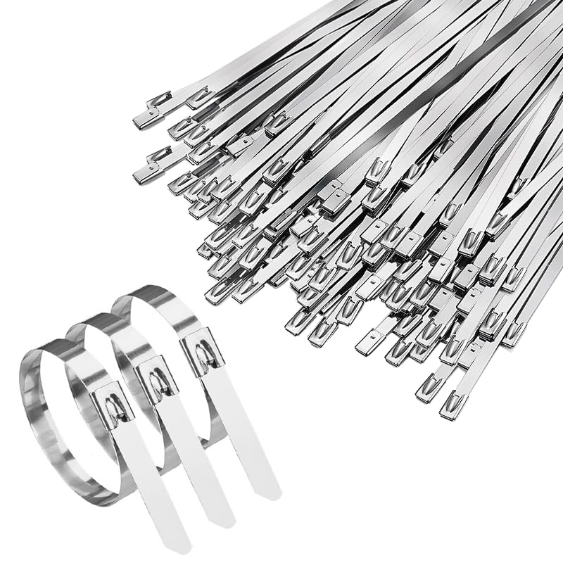 XHMAXE Heavy Duty Stainless Steel Cable Ties, Metal Zip Ties Outdoor & Industrial Use, Silver Wire Ties, Secure Bonding for Fence, Pipe, Farm, Electrical, Cables, (200-Pack 4.6X200MM)