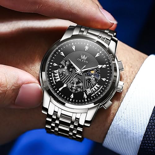 Miniatura 7 de OLEVS Reloj de lujo para hombre, resistente al agua, luminoso, fácil de leer, cronógrafo, dorado, blanco, diario, negro, con calendario, reloj de