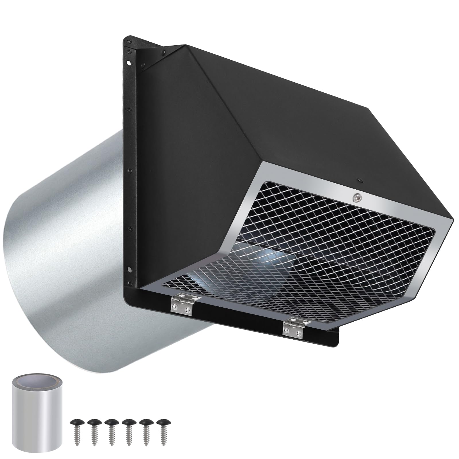 8 Inch Hooded Wall Vent with Screen and Damper,Galvanized Steel Exhaust Vent