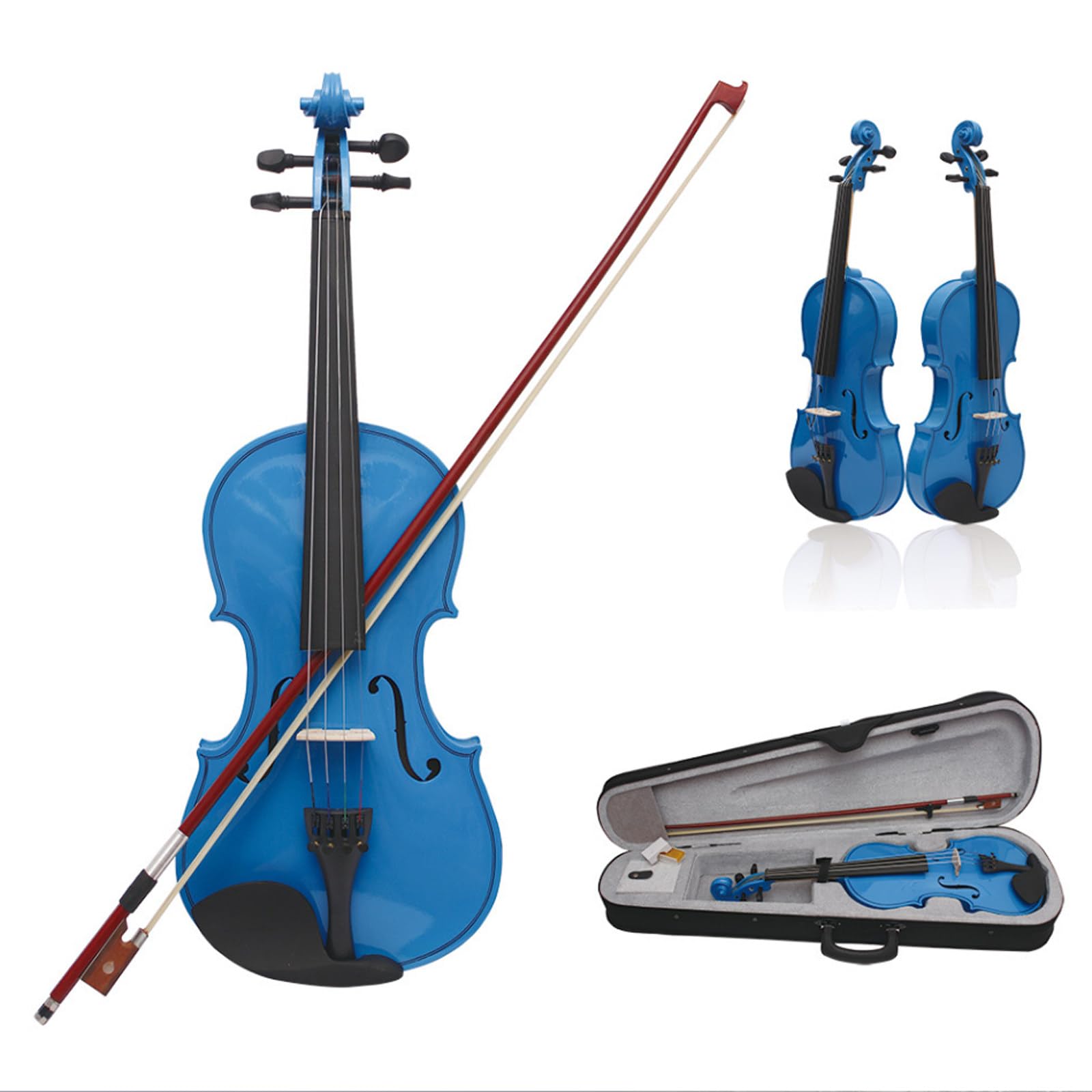 Violino Acustico 4/4 per Principianti, Set di violini, Violino con colofonia, Archetto, Scatola di Stoffa,Navyblue