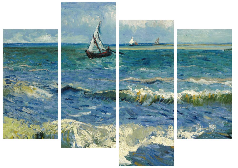 1art1 Vincent Van Gogh - Morze w Saintes- Maries-de-la-Mer, 1888, 4-częściowy obraz na płótnie na blejtramie | XXL obraz ścienny plakat druk artystyczny jako obraz na płótnie 120 x 80 cm