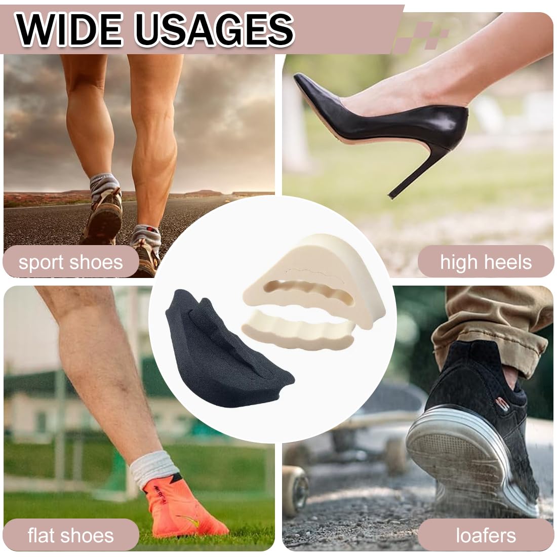 6 Pares de aAlmohadillas de Tacón Alto, Rellenos de Esponja Suave para Zapatos, Insertos de Relleno de Dedos Suaves