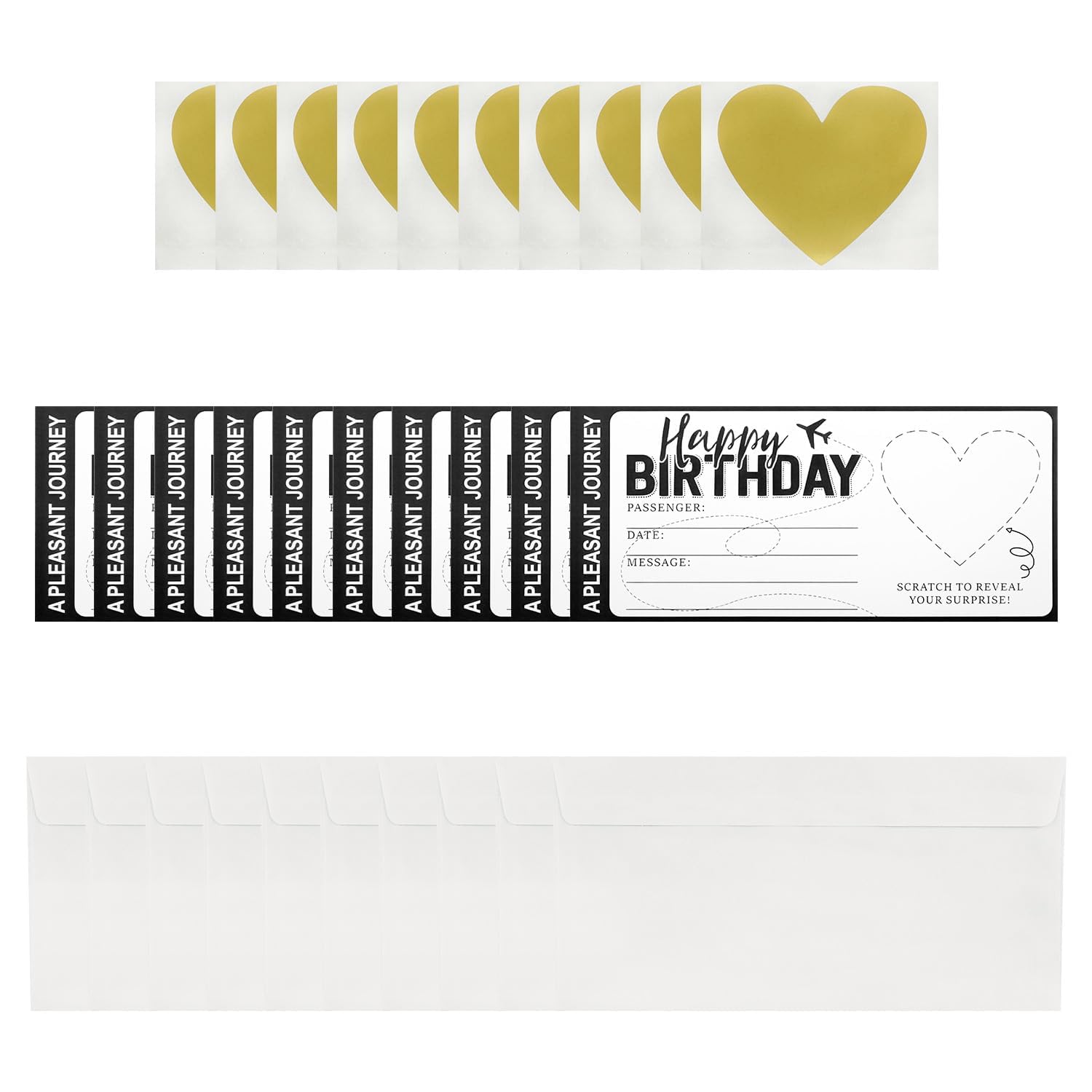 wellrun 10PCS Boarding Pass Scratch Cards,Personalised Travel Surprise Reveal Cards with Envelopes and Scratch Stickers,Unique Holiday Travel Ticket for Spouse Family Lover(Black)