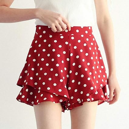 LMSHMDK Pantaloncini Donna Pantaloncini Bicchierini Casual con Stampa A Pois  Rossi Donna Pantaloncini Corti Estivi da Donna A Vita Alta Larghi Pantaloni  Larghi,Rosso,L : Amazon.it: Abbigliamento