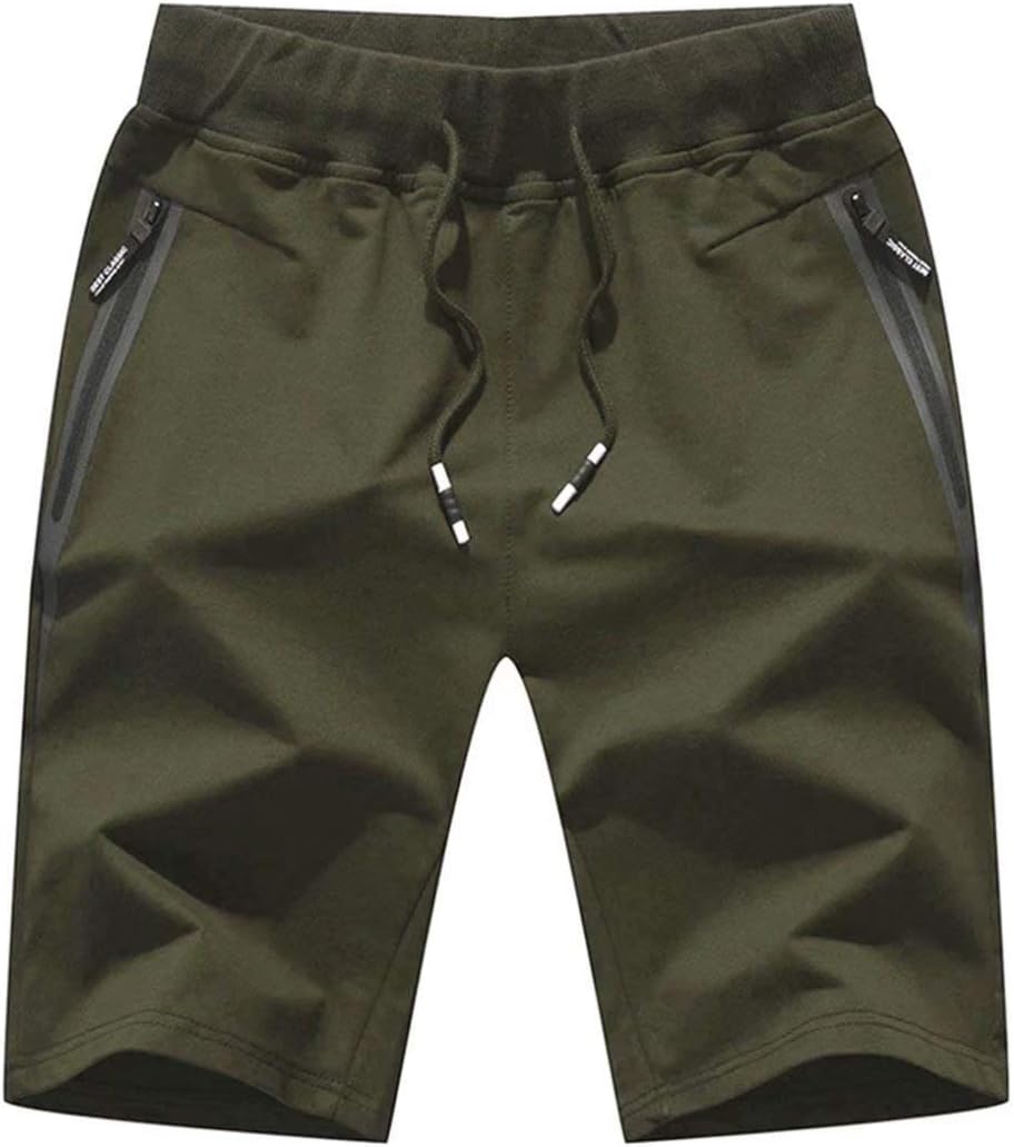 STICKONMens Shorts Casual Classic Fit Drawstring Summer Beach Shorts with Zipper Pockets