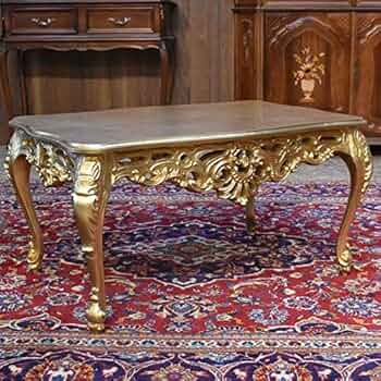 イタリア リビングテーブル ゴールド 109cm 完成品 猫脚 長方形