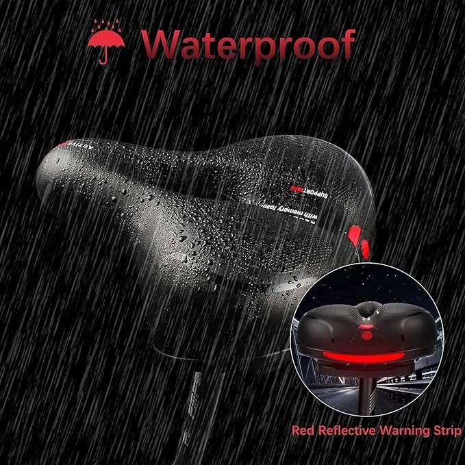 Image of PRO365 Universal Bike Seat | Waterproof Cycle Seat | Wide Long Lasting Memory Foam | Breathable Comfort Saddle | Red Reflective Strip | 1 Year Brand Warranty |