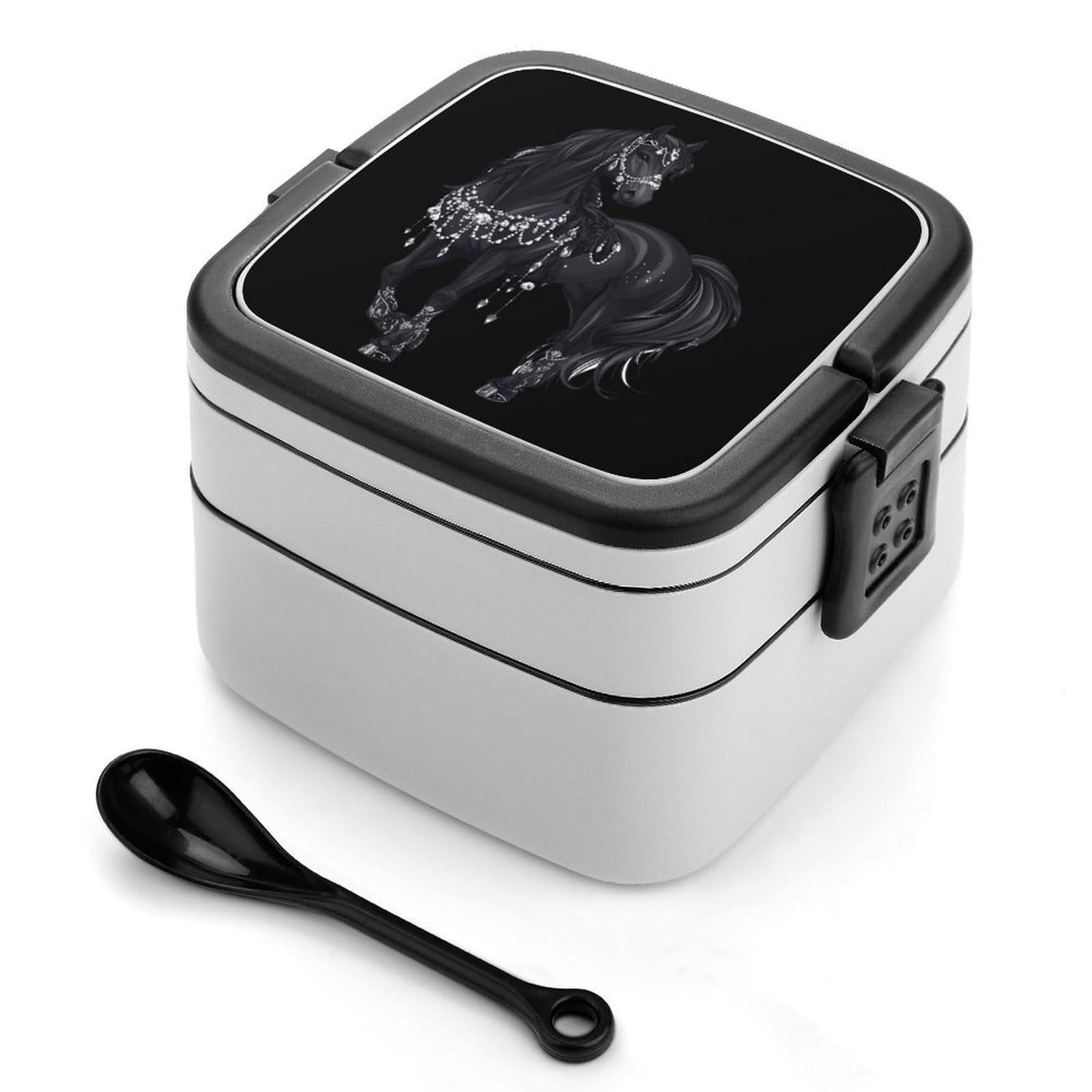 CGSBNGHA Black Arabian Horse Bento Lunch Box 2 Layer Lunchbox Food Container for Adults Office