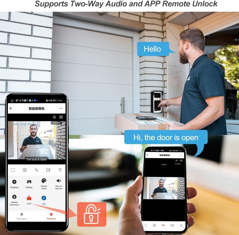 7Inch 1080P WiFi Tuya Smart Videoportero Sistema de Intercomunicación para la Casa de1-Familia, Pantalla Táctil, Resistente al Água de Visión Nocturna Cámara de Alta Definición