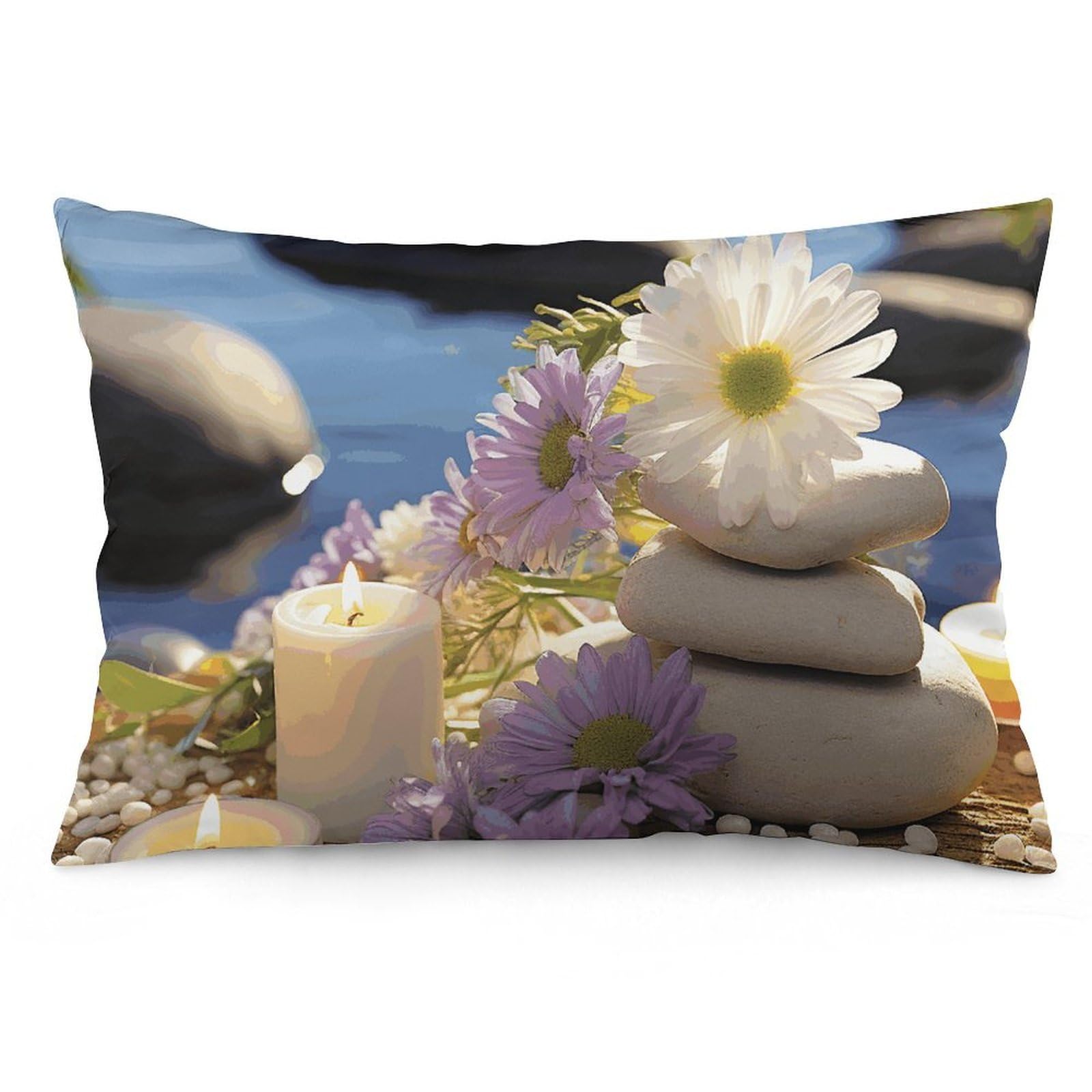 2 Pack Pillow Cases for Hair and Skin, Soft Breathable Pillow Case Covers with Hidden Zipper, Massage Stones with Daisy Pillowcase 12 "x20 Pillow Covers for Sleeping Gift