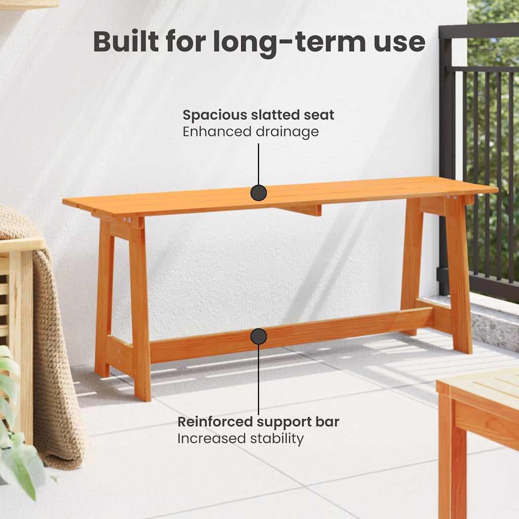 vidaXL Banco de Exterior Marrón 119 x 37 x 47 cm Madera de Pino Macizo | Madera maciza de acacia de calidad, Acabado pulido que brilla, Caben 3 personas sin problema, perfecto para relajarse