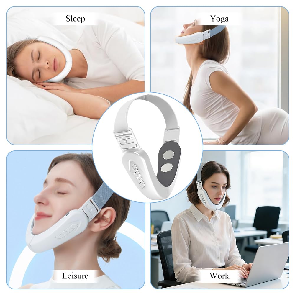 MAOYING Masajeador Eléctrico Moldeador Facial en V + 2 Pares de Almohadillas de Gel, Dispositivo Anti-Arrugas Cuello & Reafirmante, Tecnología EMS de Microcorriente Mejorada, 6 Modos Reafirmantes