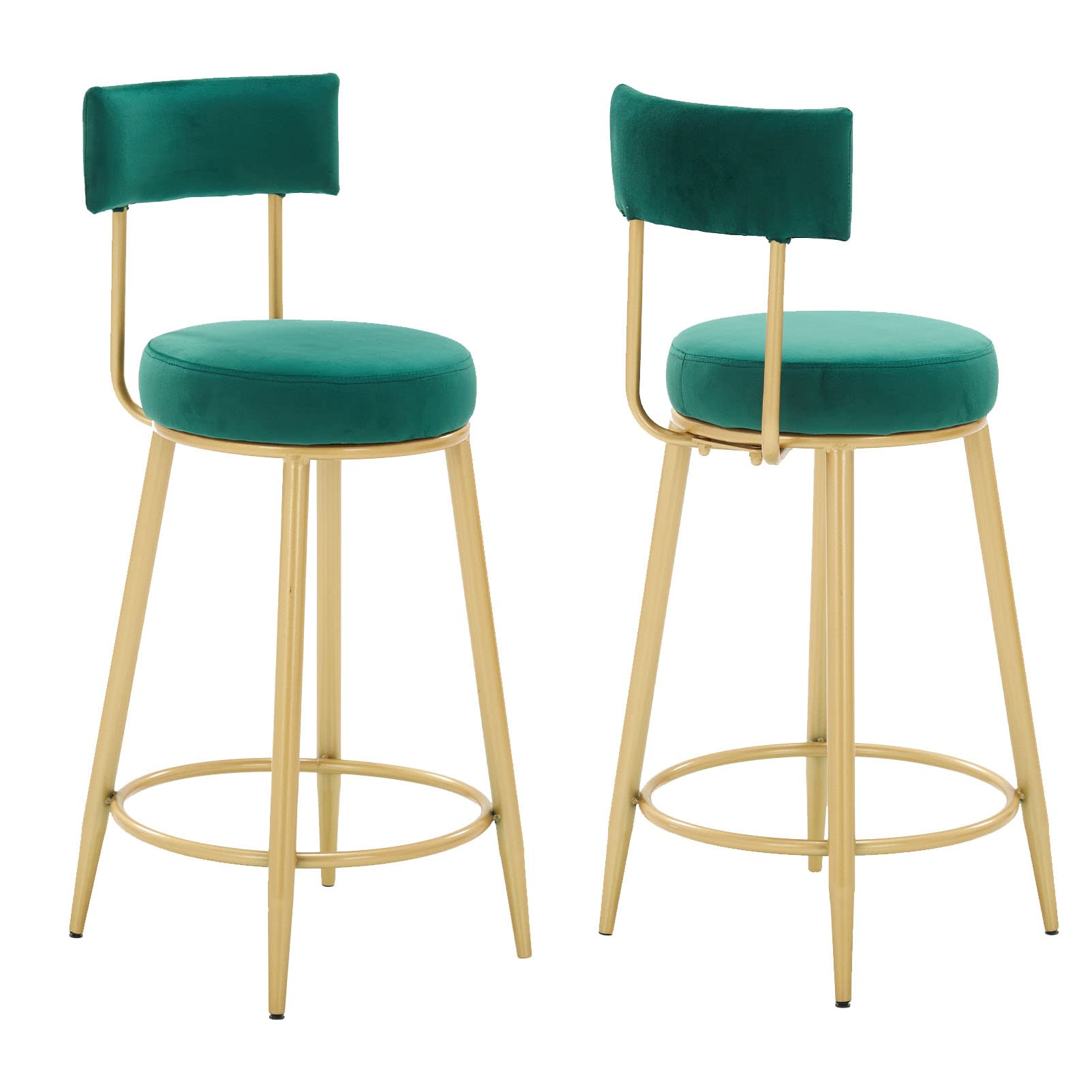IBOWZ Sillas de Comedor Taburetes de Bar Juego de 2 taburetes de Barra de Desayuno tapizados de Terciopelo Verde con Respaldo Sillas de mostrador de Isla para Barra de Cocina casera