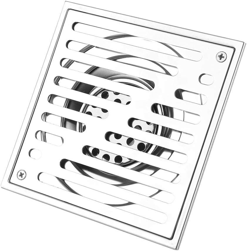 Zerodis Stainless Steel Floor Drain, Square Anti odor Bathroom shower drain cover, Waste Gate Shower Drainer with Large Caliber (150 * 150mm)