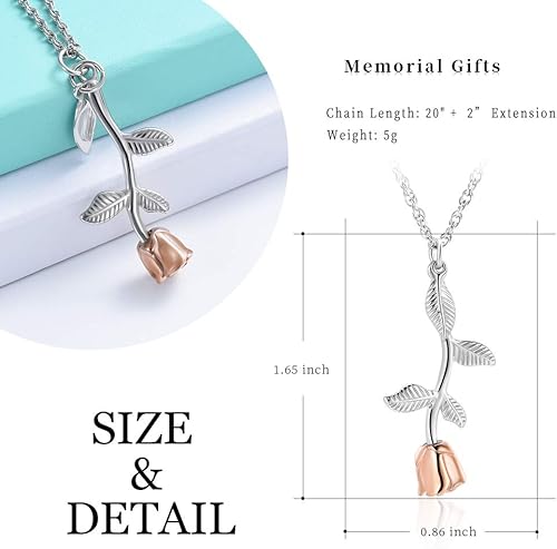 Miniatura 2 de shajwo Collar de urna de flor de rosa, joyería de cremación para cenizas para mujeres y niñas, colgante de urna de recuerdo conmemorativo para