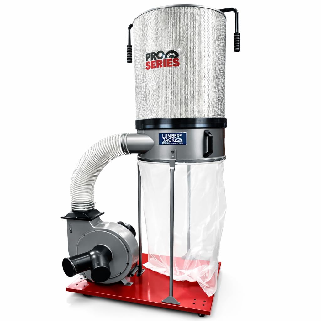 Lumber Jack Red 1500W Single Bag Dust Collector 203L Extractor Filtration 1 Micron Particles Includes Castors Wheels Pro Series