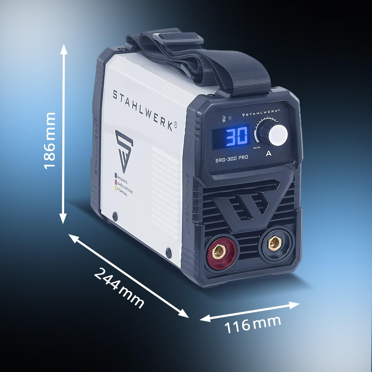 STAHLWERK SRG 300 Pro Dispositivo de limpieza de costura de soldadura compacto para limpieza electroquímica, pasivación y acabado de soldaduras, 10-30 A, 230 V, 2,2 kg