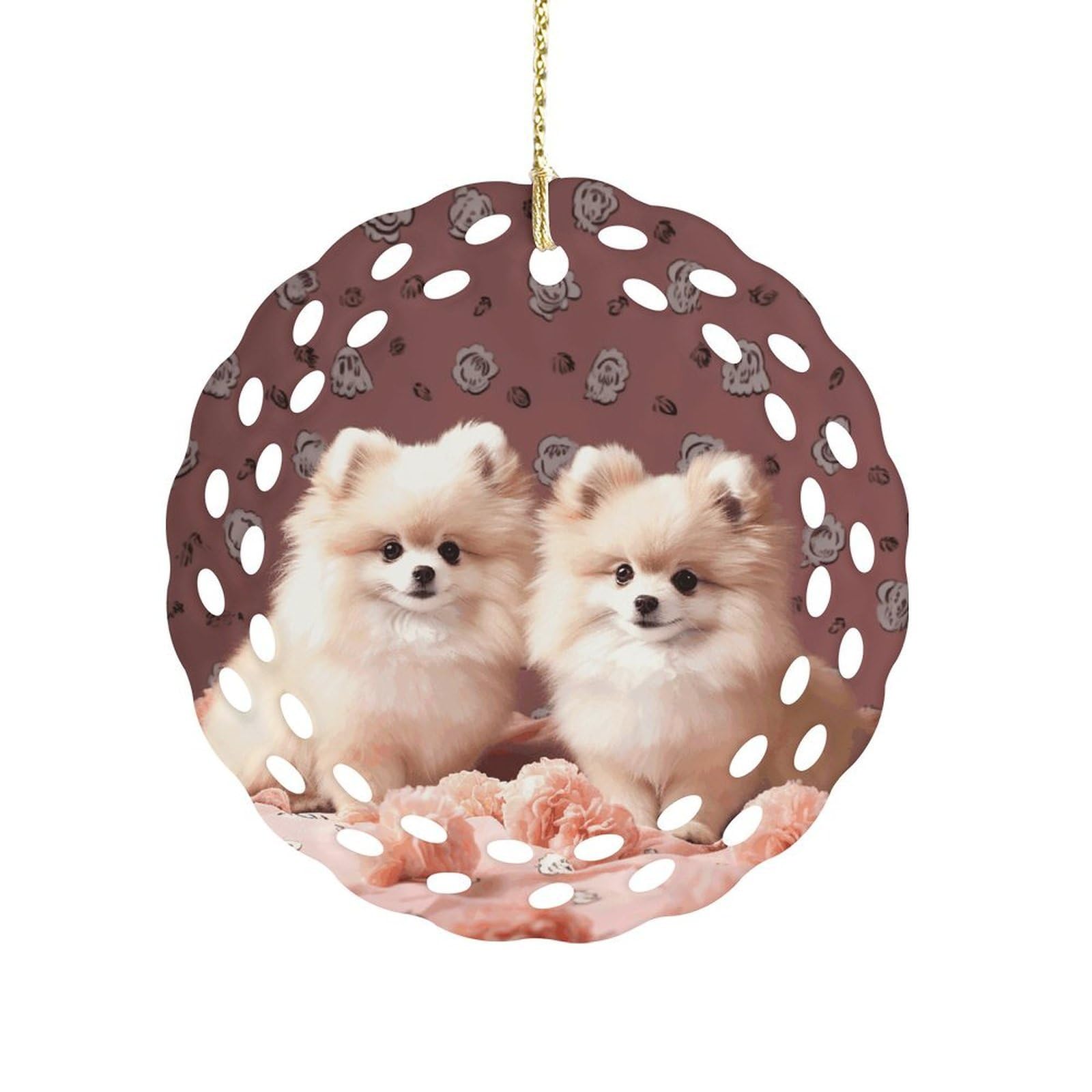 Pomeranians Puppies and Point Christmas Ornament Holiday Hanging Decoration Xmas Tree Keepsake Personalized Xmas Tree Ornament Round Ceramic Ornaments for Keepsake Gifts Ideas Home Decor