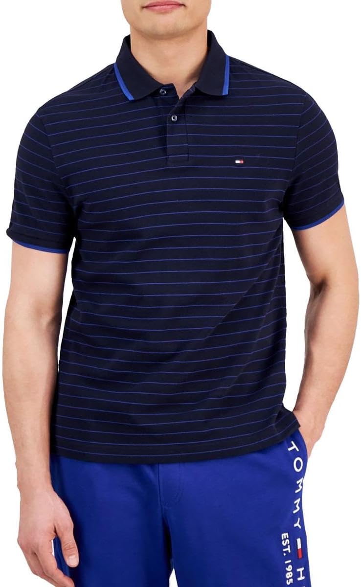 Tommy Hilfiger Men's Short Sleeve Casual Polo Shirts in Regular Fit with Stripe Designs