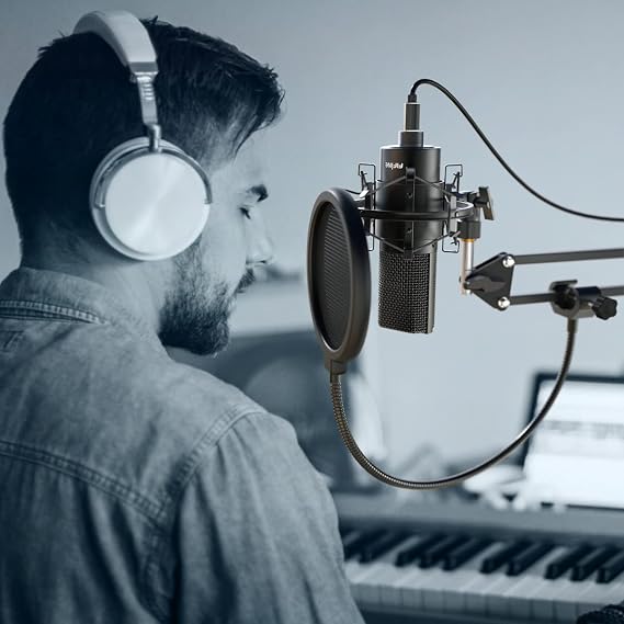 FIFINE Boom Arm veya Masaüstü Standı için Mikrofon Pop Filtresi, Çift Katmanlı Mikrofon Kalkanı, Kaz boynu Klipsi, Akış, Podcasting, Seslendirme, Ev Kayıt Stüdyosu için Şarkı Söyleme