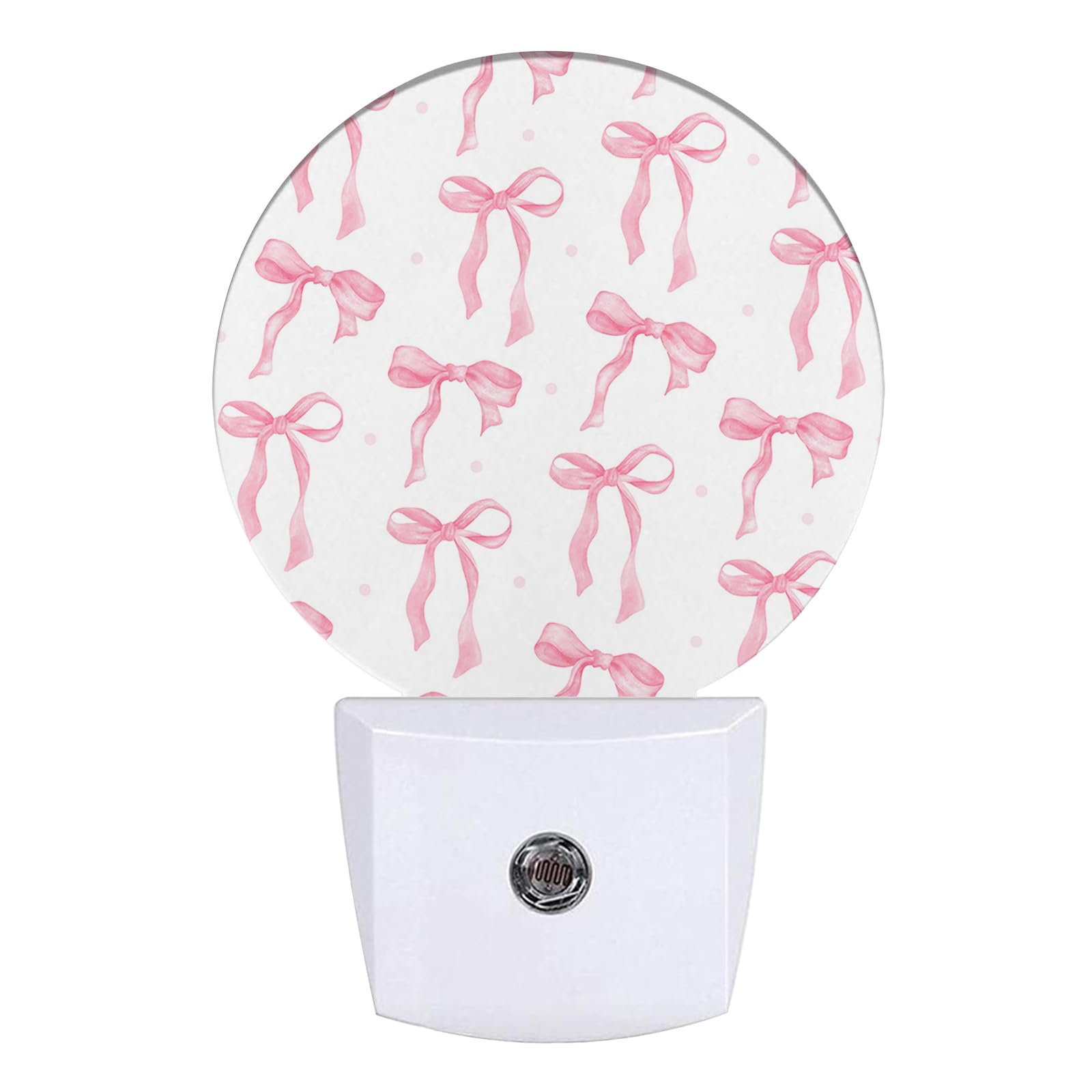 GANTINIR Pink Bow Night Light Ribbon Night Lights LED Lamp Round Plug into Wall Nightlight with Dusk to Dawn Sensor Home Hallway Stairway Kitchen