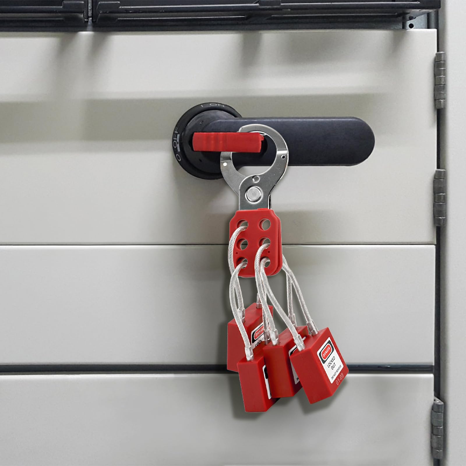 Noamus Paquete de 10 cerraduras de cable de acero con 20 llaves, juego de candados compactos con llave roja, diferentes números de cerraduras de seguridad para estaciones y dispositivos de bloqueo