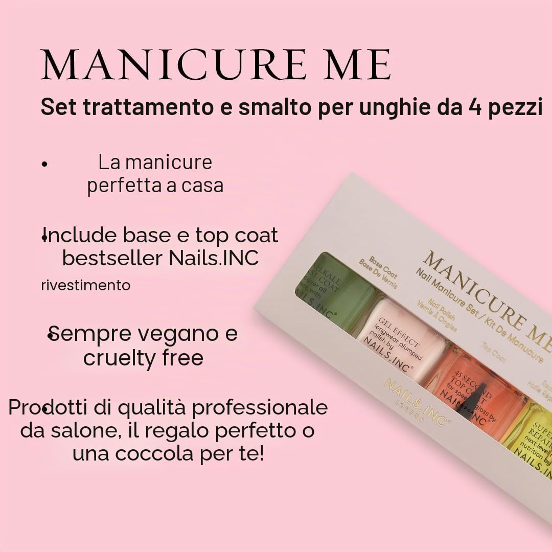 Nails Inc - Set di 4 pezzi per manicure e pedicure, base coat, smalto rosa a lunga durata, asciugatura rapida, olio di riparazione per unghie, qualità da salone di bellezza