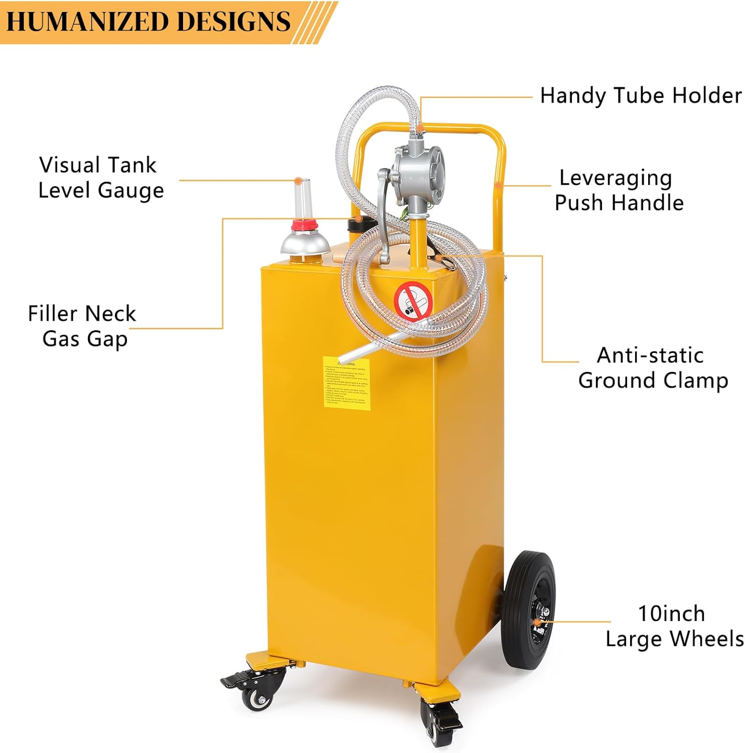 AutoForever 30-Gallon Oil Transfer Fluid Diesel Fuel Storage Tanks Gas Caddy Storage Diesel Kerosene Storage Containers with Rolling Flat-Free Solid Rubber Wheels for Boat, ATV, Car, Motorcycle Yellow