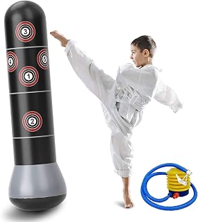 60inch Boxing Punch Bag, Inflatable Punching Bag, Kid’s Kickboxing Bag, Inflatable Free- Standing Fitness Target Stand Tower Bag, Free Standing Tumbler Column Sandbag for Relieving Pressure Body Bu