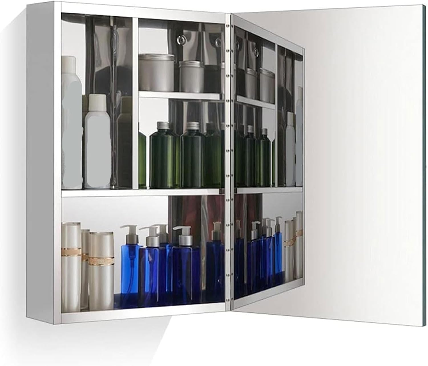 WCH Mirror Cabinets Bathroom Stainless steel bathroom storage cabinets Wall-mounted Storage mirror box Mirror with shelf (Size:40 * 50 * 13cm,Color:Silver)